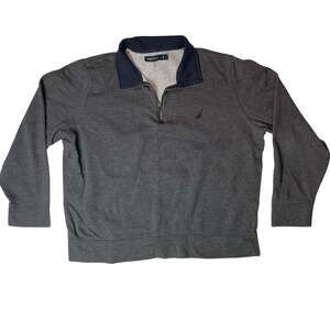 Nautica Quarter Zip Sweatshirt Mens L Gray Fleece Pullover Logo